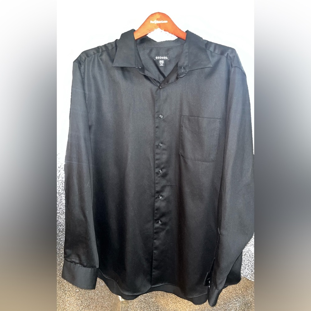 Men’s George 2XL Glossy Black Dress shirt 2XLT